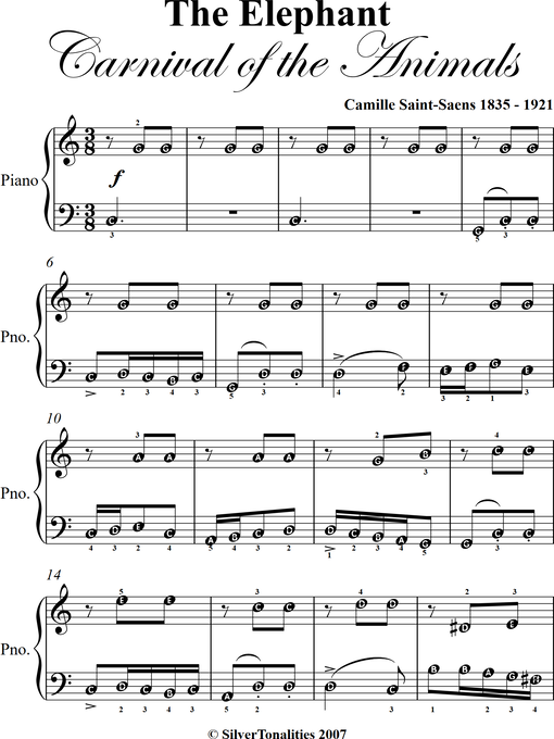 Cover image for Elephant Carnival of the Animals Easy Piano Sheet Music